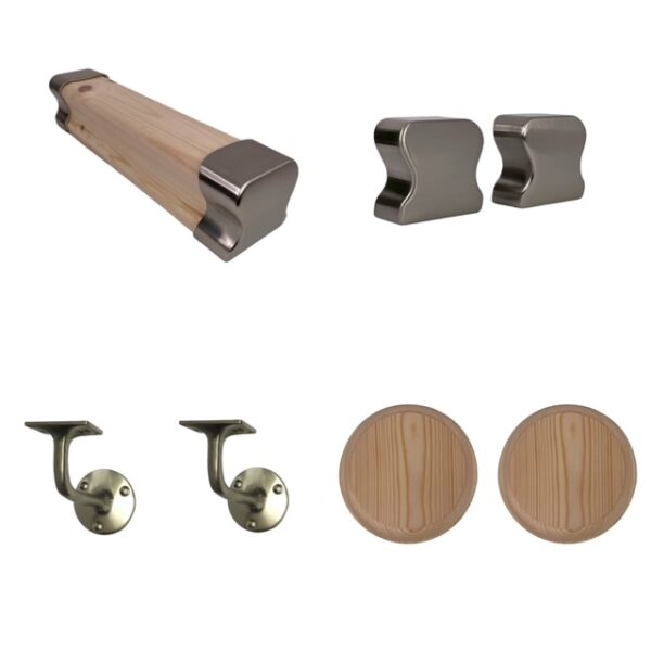 pine and brushed nickel wall handrail kit