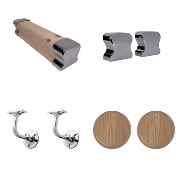 1.2m Traditional Pine Wall Handrail Kit - Chrome or Brushed - Image 4