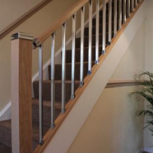 Newel Posts are not included and are sold separately We have square newel posts available in Pine, Hemlock and Oak Solution Stair Part Rake Kit 1500mm  STAIRCASE RAKE KIT INCLUDES 1 x Solution Handrail 1500mm long with infill – in a choice of timbers 1 x Solution Baserail 1500mm long with infill – in a choice of timbers 2 x Solution Handrail Connectors – in a choice of Chrome or Brushed Nickel 10 x Solution Rake Spindles with fixing brackets – in a choice of Chrome or Brushed Nickel Choice to add 1,2 or 1/2 x Newel Cap – in a choice of Chrome or Brushed Nickel with a matching timber or metal insert Solution Range is made with Unique Contrast Two-Tone Style of Spindle, You will see a slight difference in color between the Metal Baluster Tube and the Plastic Brackets, this is because the Spindles have a slightly different finish giving you a Unique Solution Style, not the same polished chrome brackets and brushed nickel brackets which then creates this two-tone effect to transform your stairway.