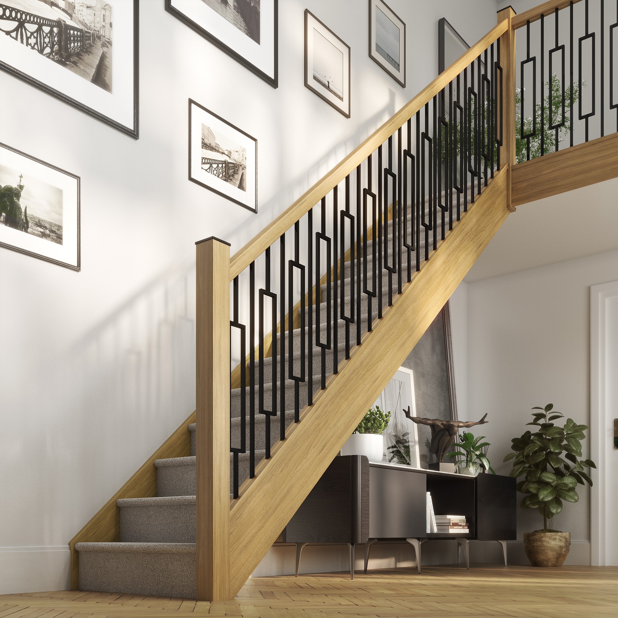 Black Metal Rectangular Design Stair Spindle