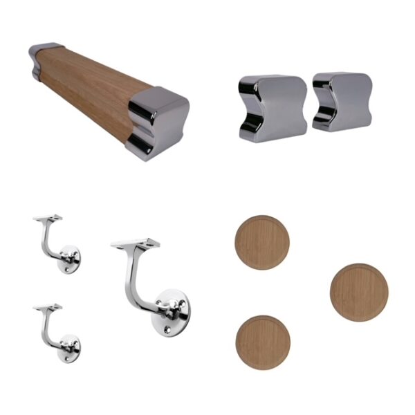 oak chrome wall handrail kit