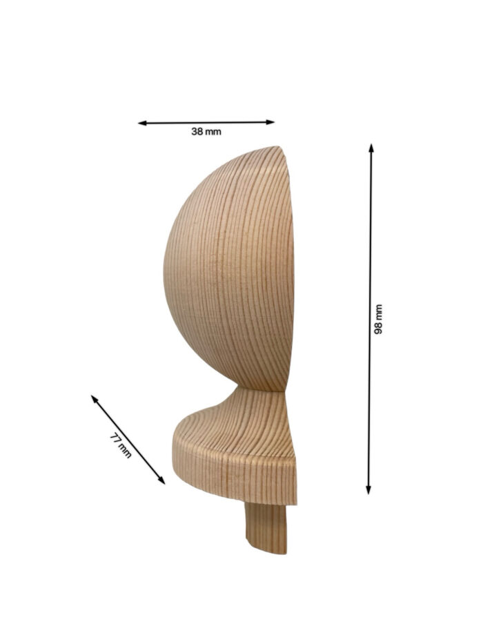 Pine HALF Ball Newel Cap 83mm - Image 3