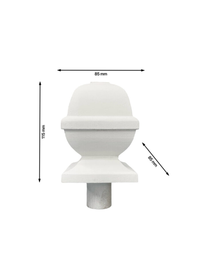 White Primed Square Acorn Newel Cap 90mm - Image 3